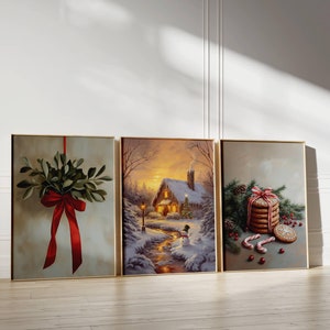 Vintage Holiday Art Prints, Christmas Art Poster Set of 3, Christmas Wall Prints, Christmas Home Decor, Holiday Wall Art, Printable Wall Art