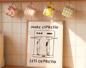 Coffee Print, Hand Drawn Coffee Print, Trendy Kitchen Wall Art, Funny Coffee Poster, Minimalist Kitchen Decor, Digital Download
