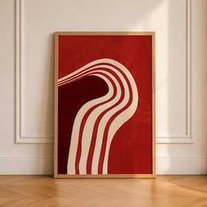 Red Abstract Art Print, Mid Century Modern Home Decor, Trendy Wall Art, Digital Download