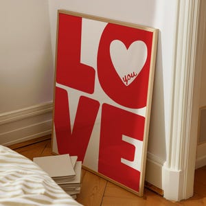 Póster "Te amo", impresión artística retro de los años 70, impresión de pared de moda, póster preppy, impresión retro, arte de pared con tipografía de moda, arte de amor, imprimible