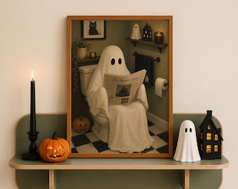Fantasma en el inodoro: lámina divertida para el baño, decoración de Halloween para el baño, póster espeluznante para el inodoro, arte gótico, descarga digital.