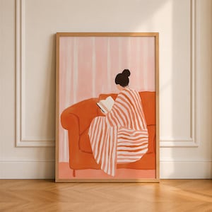 Woman Reading Wall Art Abstract Woman Print Book Lover Wall Art Trendy Reading Poster Contemporary Art Modern Orange Decor Printable Art