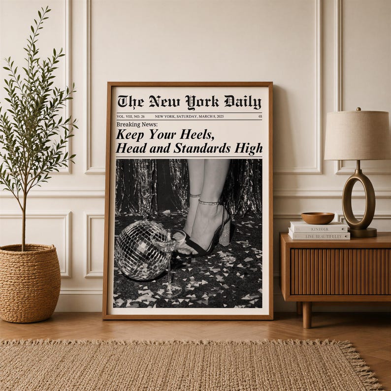 Trendiger Zeitungsdruck, Mädchenhafte Wanddeko, Retro-Studentenzimmerdeko, Digitaler Download Bild 5