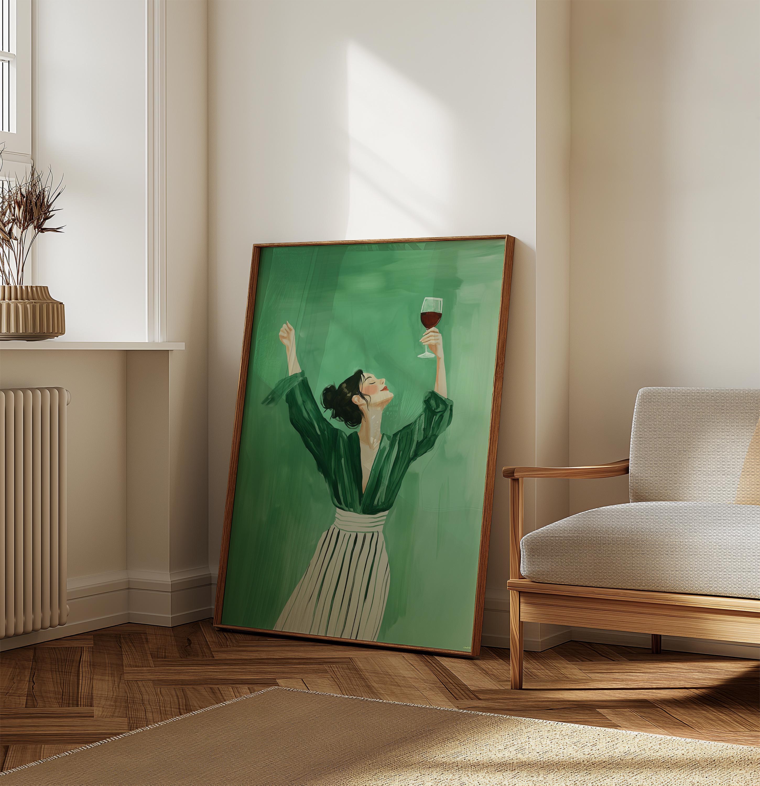 Emerald Green Woman Dancing Wall Art Female Abstract Print Woman With ...