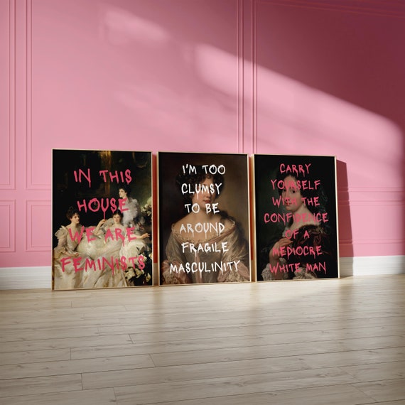 Feminism Poster Set of 3, Altered Art Print, Vintage Feminist Quote Art, Maximalist Wall Art, Eclectic Home Decor, Girl Power Digital Prints