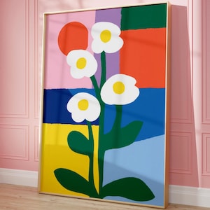 Helle abstrakte Blumenwandkunst, moderne Blumenwandkunst, buntes botanisches Plakat, moderne Hauptdekoration, abstrakte botanische digitaler Download