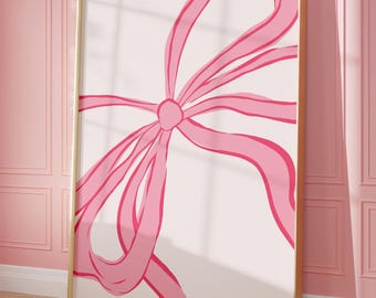 Trendy Pink Bow Wall Art, Preppy Poster, College Apartment Decor, Coquette Room Decor, Girly Wall Art, Cute Girly Decor, Instant Download
