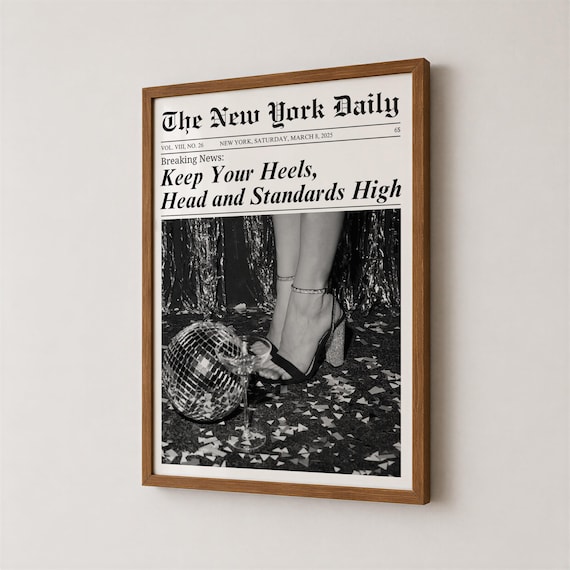 Trendy Newspaper Print, Girly Wall Art, Retro Dorm Room Decor, Digital Download