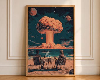 Retro Surreal Art Print, Sci Fi Poster, 70s Inspired Futuristic Home Decor (Digital Download)