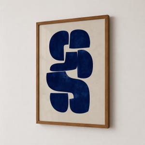 Navy Blue Abstract Shapes Print, Mid Century Modern Home Decor, Digital Download