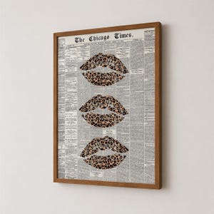 Leopard Lips Print, Newspaper Wall Art, Lips Wall Art, Fashion Wall Decor, Coquette Maximalist Poster, Trendy Room Decor, Digital Download
