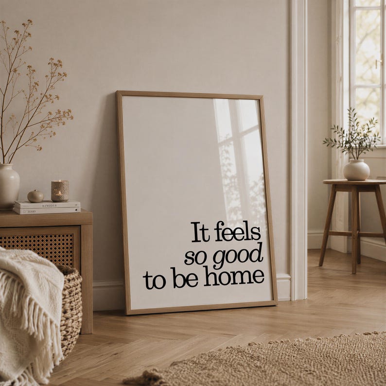 Feels So Good To Be Home Print, Minimalist Quote Art, Trendy Retro Apartment Decor, Digital Download image 12