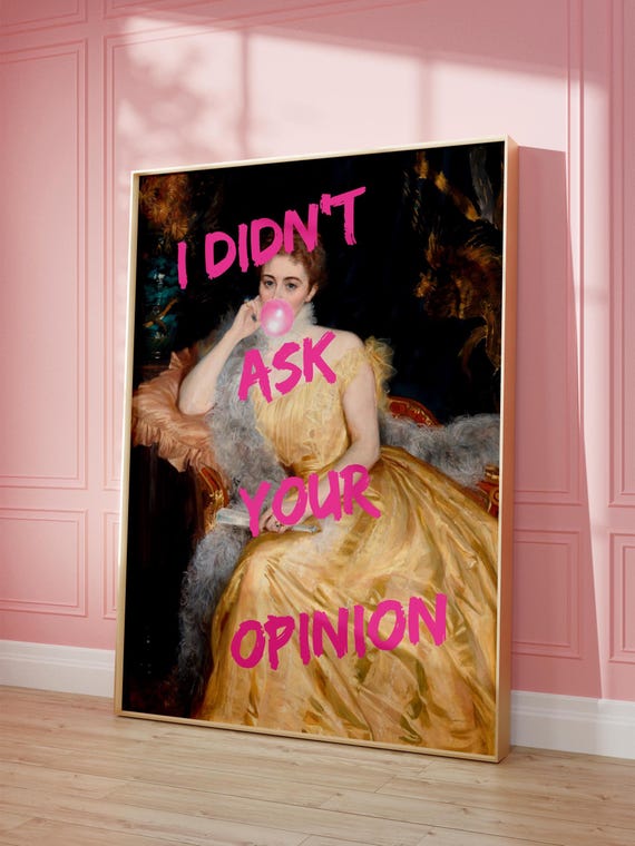 Bubble-Gum Portrait Poster, Funny Vintage Altered Art Print, Pink Wall Art, Eclectic Home Decor, Girly Poster, Sassy Quote Art Printable Art
