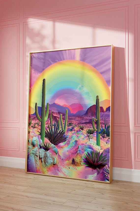 Psychedelic Desert Art Print, Trippy 70s Retro Decor (Digital Print)