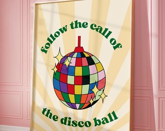 Disco Ball Print Retro Disco Poster Funky Wall Art Groovy Party Decor Colorful 70s Wall Art Trendy Wall Art Digital Download