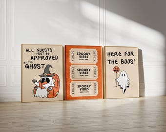 Halloween Wall Art Set of 3 Prints, Halloween Printable Wall Art, Halloween Wall Decor, Spooky Prints, Retro Halloween Wall Art, Digital Art