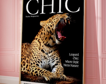 Chic Fashion Stylish Wall Art Print, Trendy Leopard Print, Vogue Leopard, Vogue Print Magazine Cover Decor, Aesthetic Decor Digital Download