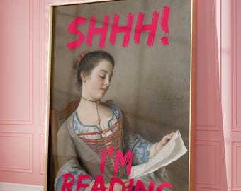 Shh I'm Reading veranderde muurkunst, grappige veranderde kunstprint, eclectisch huisdecor, maximalistische muurkunst, roze graffitiposter, instant download