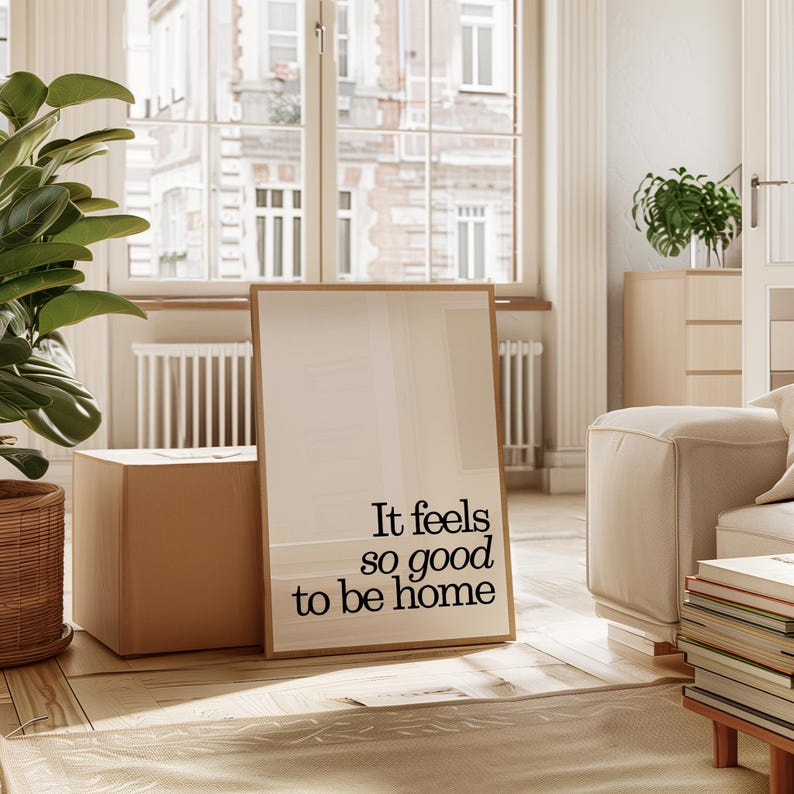 Feels So Good To Be Home Print, Minimalist Quote Art, Trendy Retro Apartment Decor, Digital Download image 10