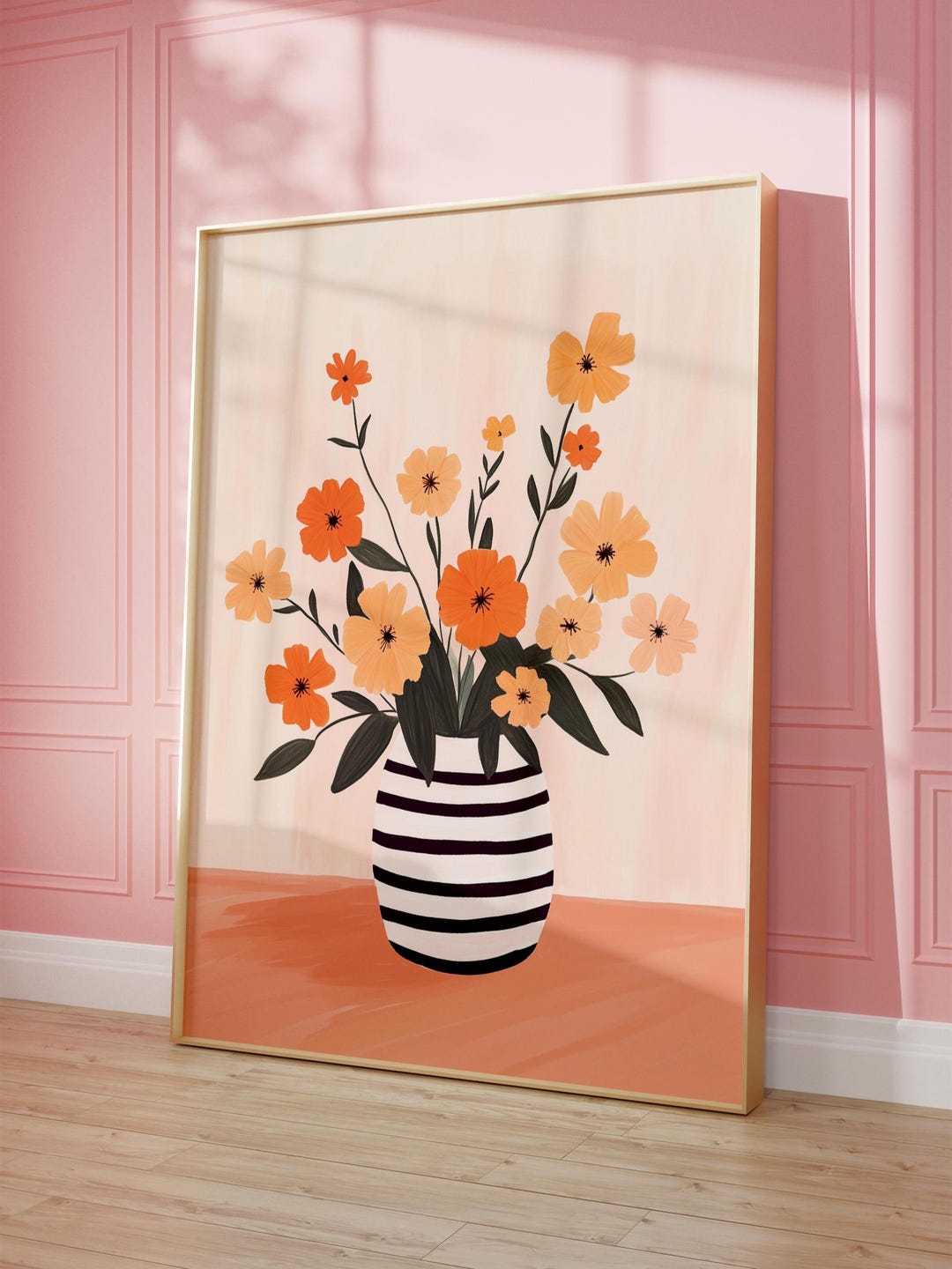Abstract Flower Wall Art Stripe Vase Print Modern Home Decor Botanical ...