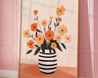 Abstract Flower Wall Art Stripe Vase Print Modern Home Decor Botanical Wall Art Living Room Decor Flowers in Vase Print Digital Download