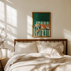 Sleepy Leopard Poster, Emerald Green Print, Contemporary Modern Decor, Maximalist Wall Art, Digital Download image 5