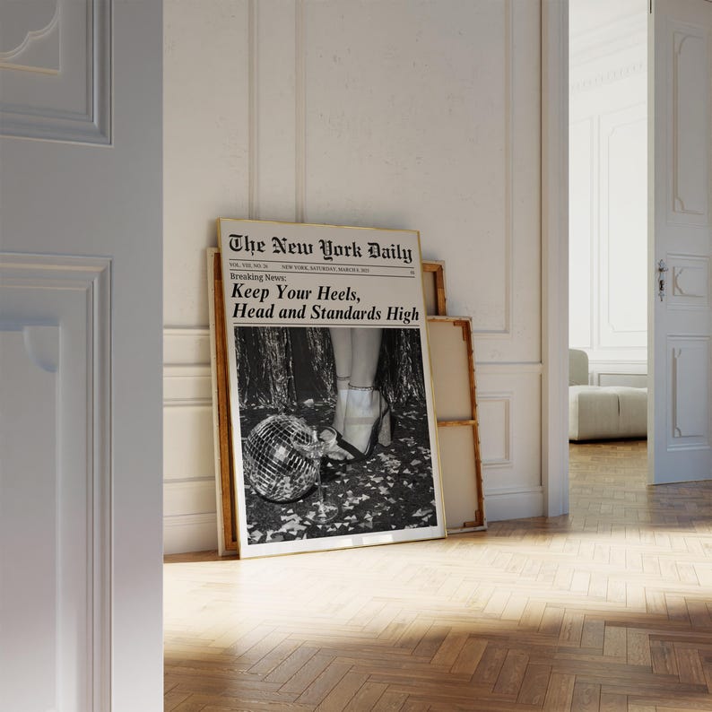 Trendiger Zeitungsdruck, Mädchenhafte Wanddeko, Retro-Studentenzimmerdeko, Digitaler Download Bild 9