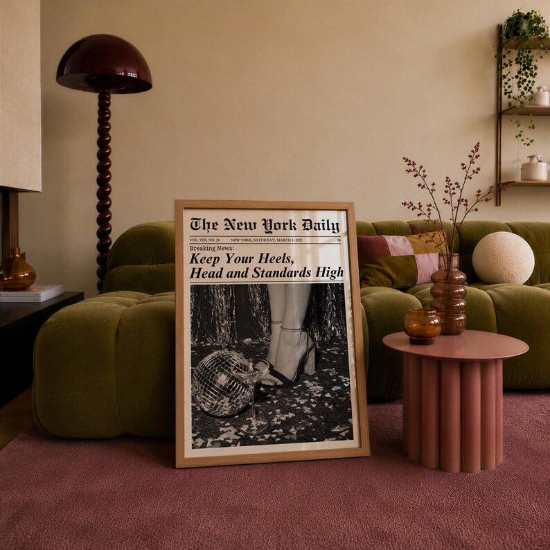 Trendiger Zeitungsdruck, Mädchenhafte Wanddeko, Retro-Studentenzimmerdeko, Digitaler Download Bild 6