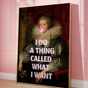 Bubblegum Portrait Altered Art Print, Eclectic Wall Art, Vintage Poster, Feminist Print, Quirky Wall Art, Maximalist Decor, Digital Download