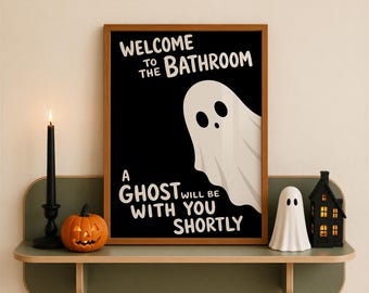 Funny Bathroom Wall Art, Ghost Bathroom Sign, Halloween Bathroom Decor, Spooky Guest Bath Print, Cute Gothic Ghost Art, Digital Download