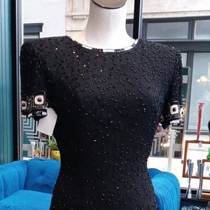 Black Beaded Sparkle Dress 80s Vtg