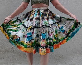 50s Mexican Hand-Painted Circle Skirt