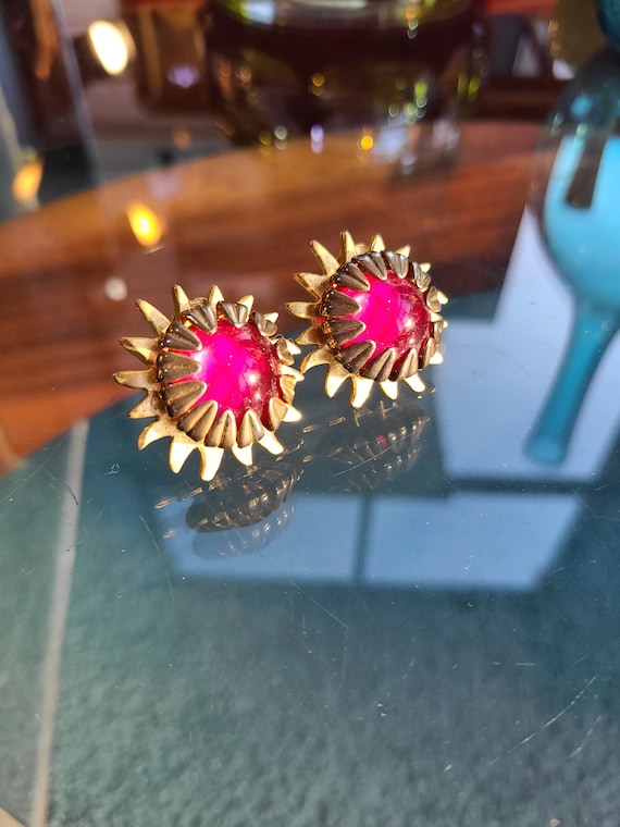 Robert Rose Red and Gold Tone Clip Earrings - image 1