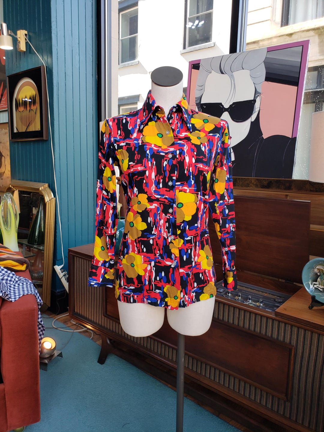 Bright Abstract Floral Button Down Shirt - Etsy