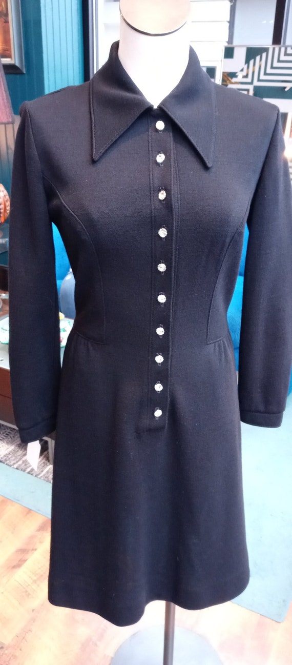 Black Rhinestone Knit Dress Long Sleeve Vtg