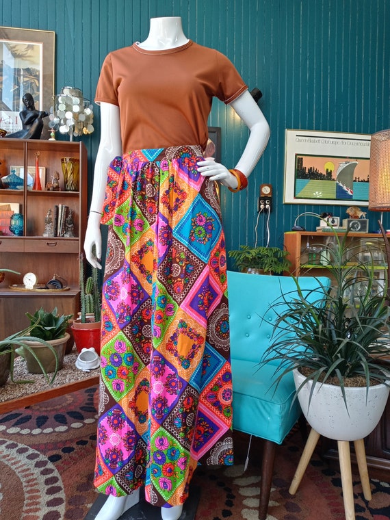 Extraordinary 1960s Char Hand Made Leather & Suede Wrap Scenic Patchwork Skirt