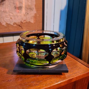 MCM Moser Green Octagonal Art Glass Bowl