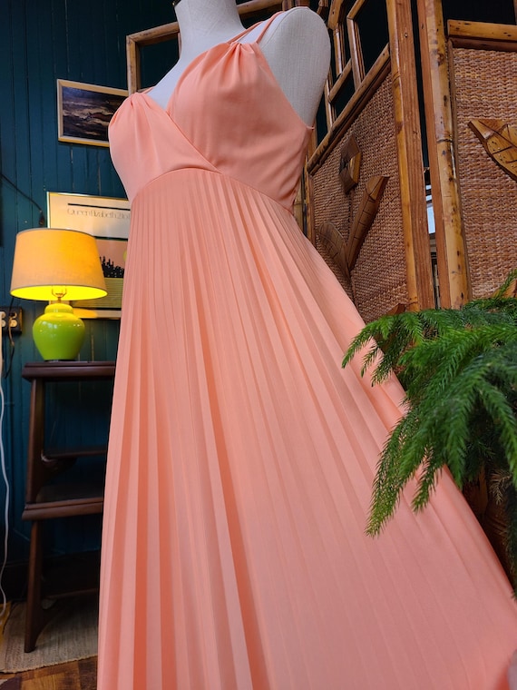 70's Peach Sleeveless Maxi Dress with Shawl