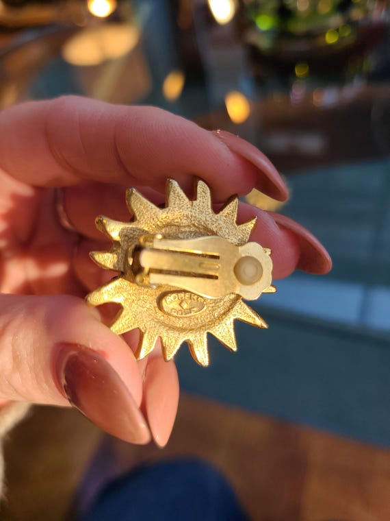 Robert Rose Red and Gold Tone Clip Earrings - image 5