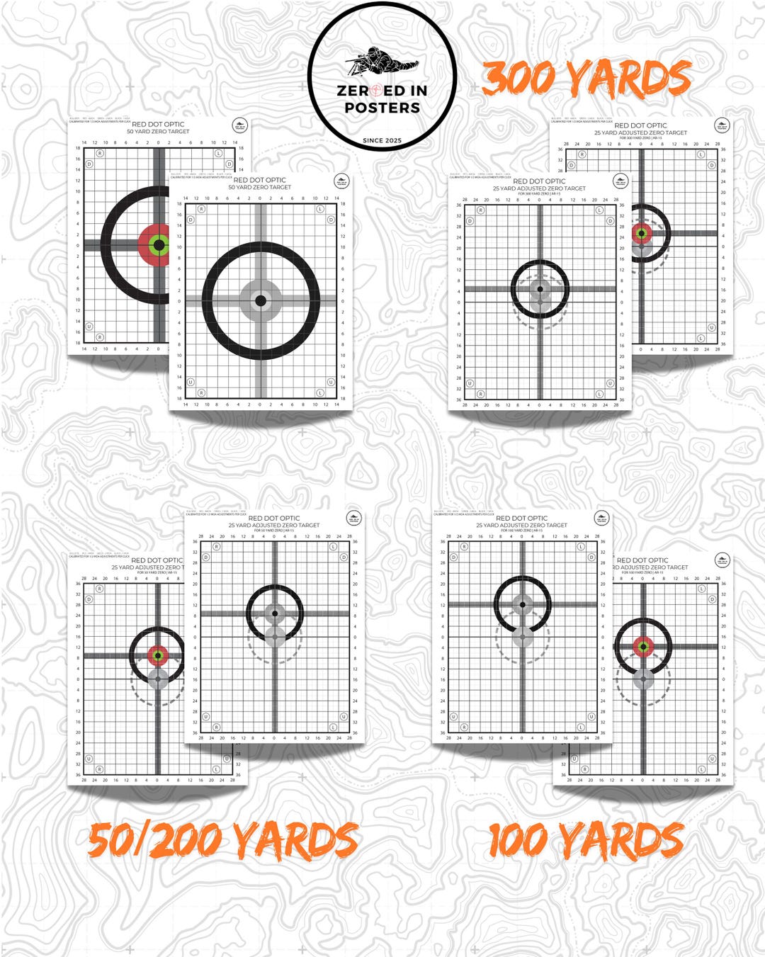 Printable 25-yard Zeroing Targets | 50/100/200/300 Yard Adjusted Zero ...