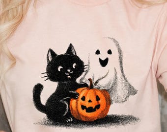 Cute Halloween Png Black Cat Svg Cute Cat Ghost Pumpkin Png Happy Halloween Black Cat Png Cute Shirt Design Tote Jack o Lantern Sublimation