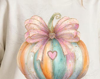 Pastel Pumpkin Coquette Bow Shirt Design: Watercolor PNG (Digital Download)
