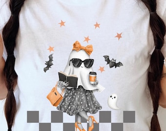 Girly Ghost PNG: Pumpkin Spice Latte, Books & Heels (Digital Download)