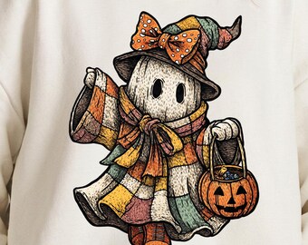 Patchwork Ghost PNG: Vintage Quilt Design (Digital Download