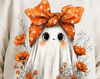 Summerween Ghost PNG: Floral Wildflowers, Coquette Bow (Digital Download)