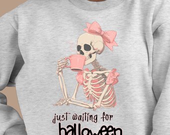Coquette Skeleton PNG: Pastel Pink Bow, Coffee - Halloween Digital Download