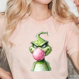 Christmas PNG Watercolor Grinch Blowing Bubbles Trendy Shirt Design Png Print on Demand Sweatshirt PNG Tote PNG Bubble Gum Tshirt Png Design