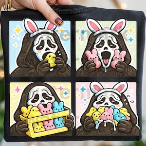 Spooky Colorful Easter Peep PNG | Nostalgic Horror Bunny Clipart Png | Pastel Goth Easter Candy Digital Download PNG for Shirts Stickers POD