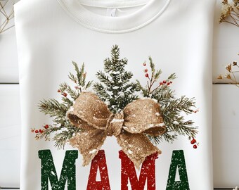 Rustic Mama Christmas Tree PNG: Coquette Sweatshirt Design (Digital Download