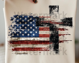 Gott segne Amerika PNG, Holzmaserung Flagge Kreuz Christliche Vaterländische Sublimation, Distressed USA Cross Shirt Png, 4. Juli Sofort Download